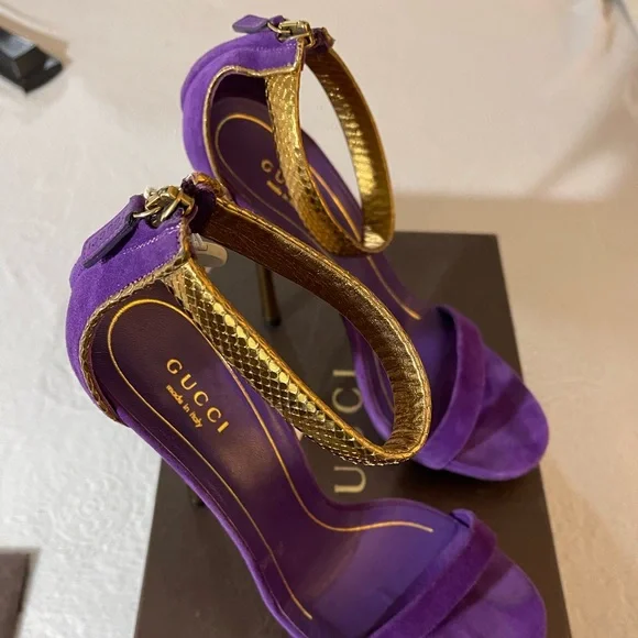 Gucci Kelis Purple Suede Platform Sandals - Picture 2 of 5